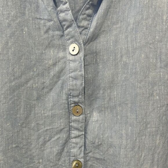 John Mark Top Women’s 0X Blue Button Up Linen Cotton Lace Back Roll Tab Sleeve - Picture 5 of 8